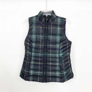 NEW Talbots Plaid Puffer Vest, Size Small Petite, Blue Green